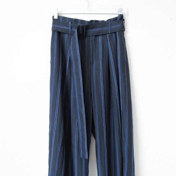 VINCE Navy Striped Straight Leg Trousers High Waist Pants ~Orig. retail $395 - Picture 10 of 12